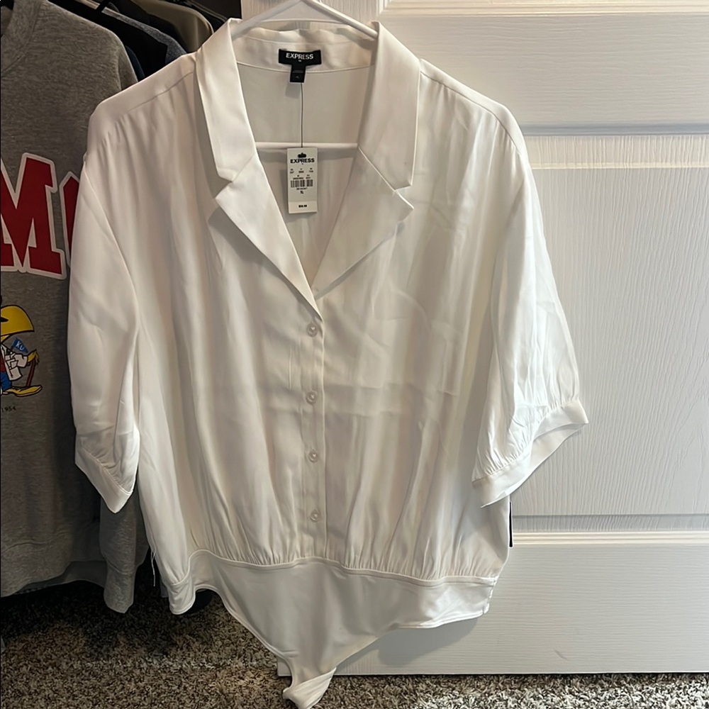Express Women's White Button-Up Top